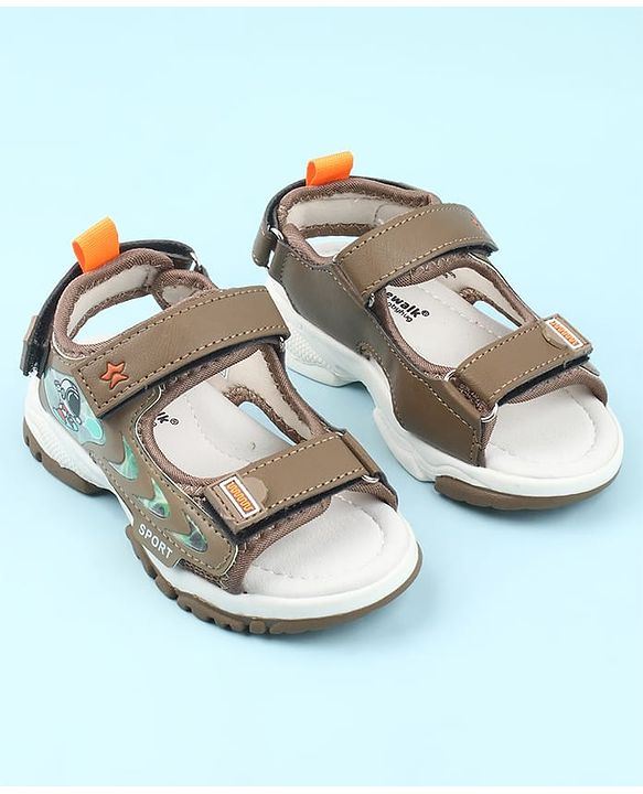 Cute Walk by Babyhug Velcro Closure Sandals with Space Theme Print & Applique - Black