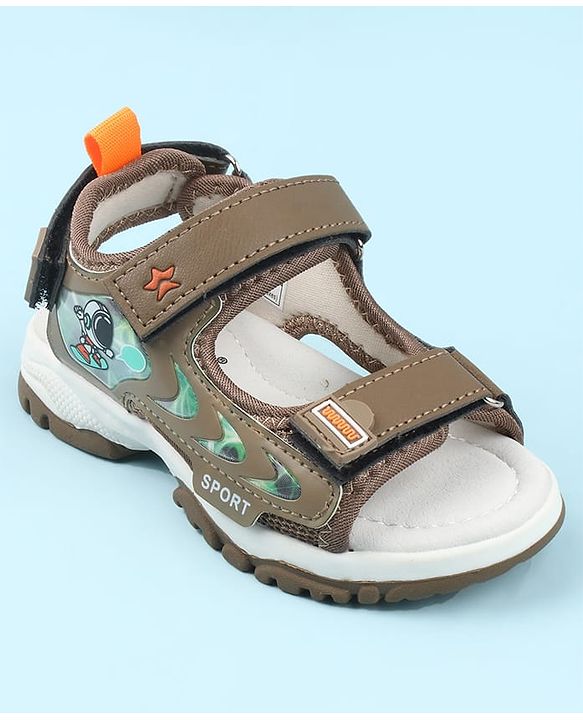 Cute Walk by Babyhug Velcro Closure Sandals with Space Theme Print & Applique - Black