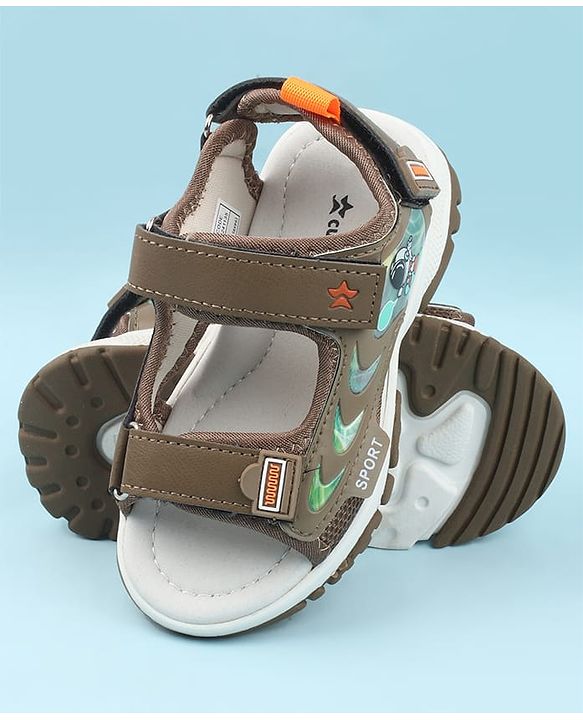 Cute Walk by Babyhug Velcro Closure Sandals with Space Theme Print & Applique - Black