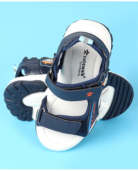 Cute Walk by Babyhug Velcro Closure Sandals with Space Theme Print & Applique - Black