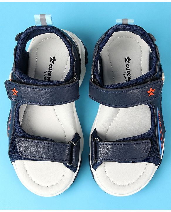Cute Walk by Babyhug Velcro Closure Sandals with Space Theme Print & Applique - Black