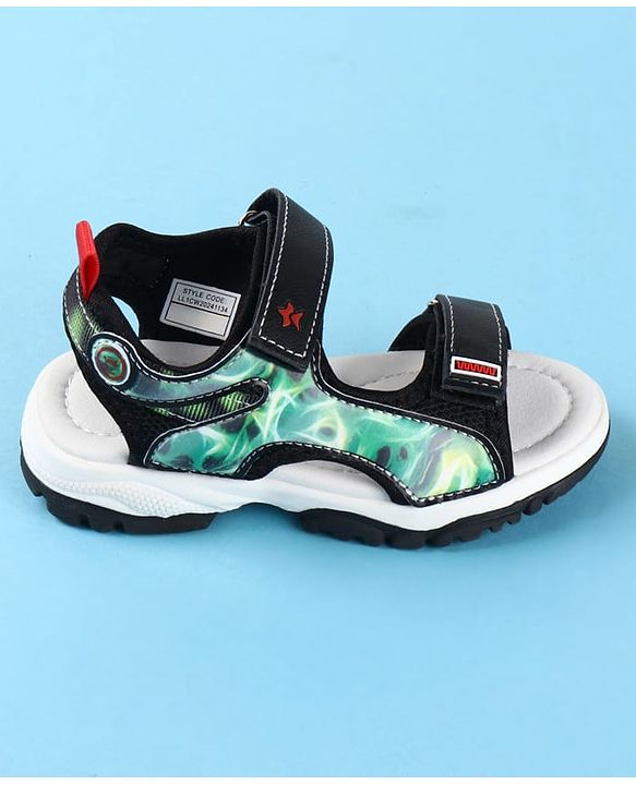 Cute Walk by Babyhug Velcro Closure Printed Sandals - Black