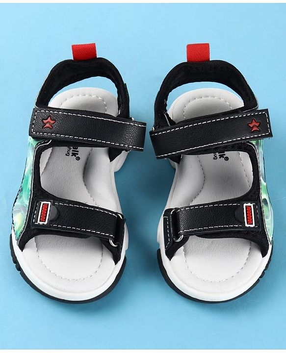 Cute Walk by Babyhug Velcro Closure Printed Sandals - Black