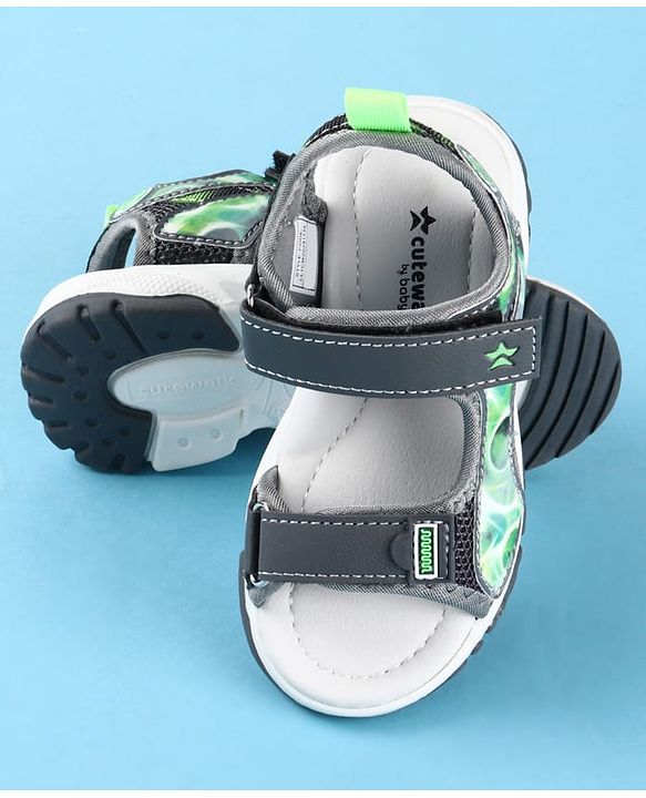 Cute Walk by Babyhug Velcro Closure Printed Sandals - Black