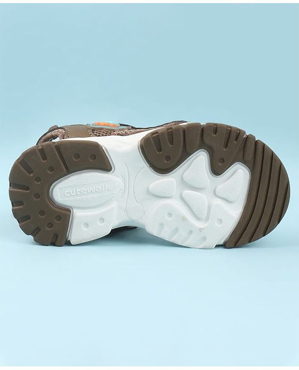 Cute Walk by Babyhug Velcro Closure Sandals with Space Theme Print & Applique - Khaki