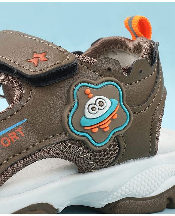 Cute Walk by Babyhug Velcro Closure Sandals with Space Theme Print & Applique - Khaki