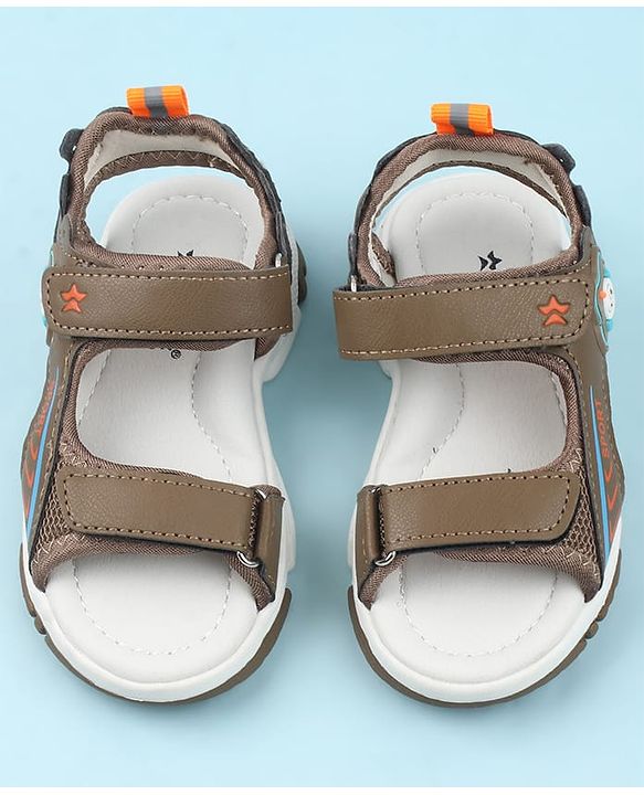 Cute Walk by Babyhug Velcro Closure Sandals with Space Theme Print & Applique - Khaki