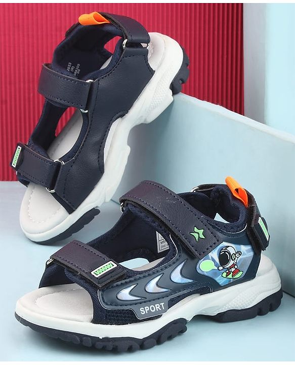 Cute Walk by Babyhug Velcro Closure Sandals with Space Theme Print & Applique - Khaki