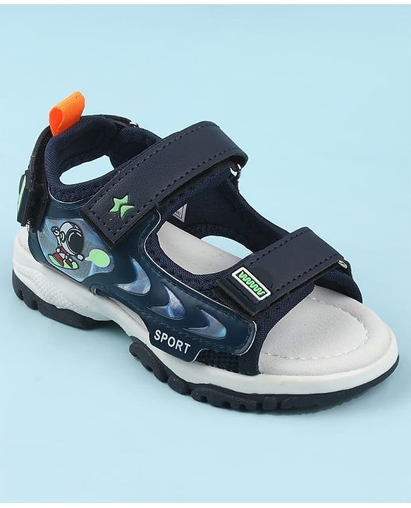 Cute Walk by Babyhug Velcro Closure Sandals with Space Theme Print & Applique - Khaki