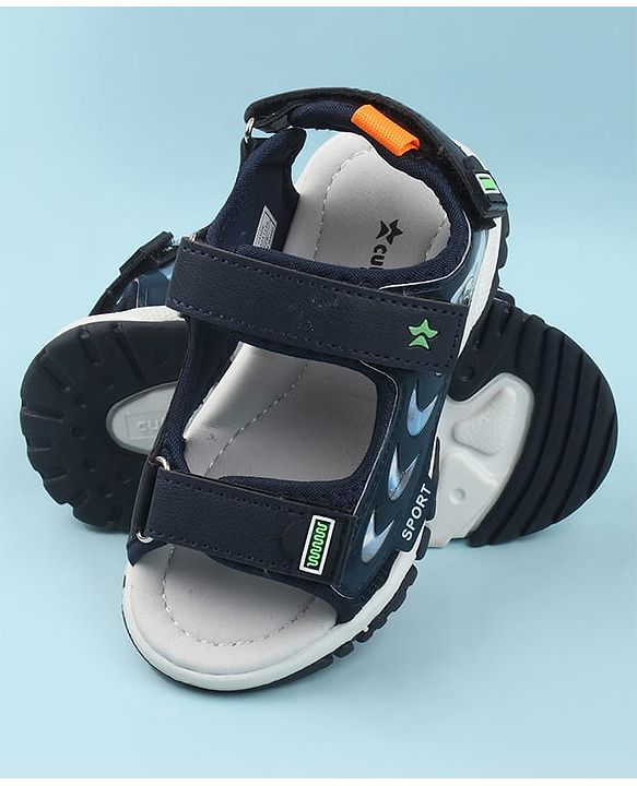 Cute Walk by Babyhug Velcro Closure Sandals with Space Theme Print & Applique - Khaki