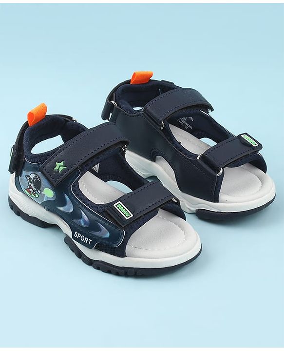Cute Walk by Babyhug Velcro Closure Sandals with Space Theme Print & Applique - Khaki