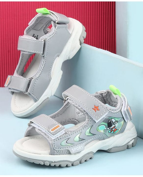 Cute Walk by Babyhug Velcro Closure Sandals with Space Theme Print & Applique - Khaki