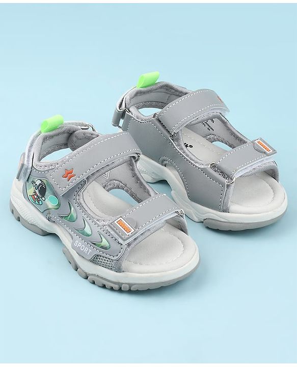Cute Walk by Babyhug Velcro Closure Sandals with Space Theme Print & Applique - Khaki