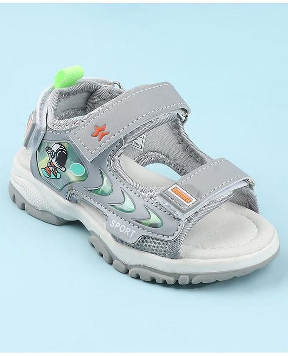 Cute Walk by Babyhug Velcro Closure Sandals with Space Theme Print & Applique - Khaki