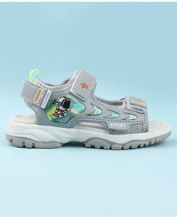Cute Walk by Babyhug Velcro Closure Sandals with Space Theme Print & Applique - Khaki