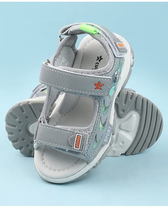 Cute Walk by Babyhug Velcro Closure Sandals with Space Theme Print & Applique - Khaki