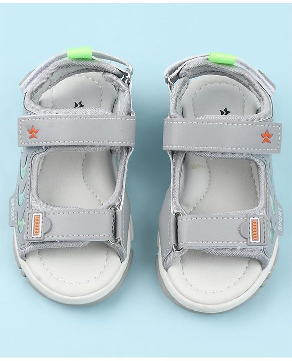 Cute Walk by Babyhug Velcro Closure Sandals with Space Theme Print & Applique - Khaki