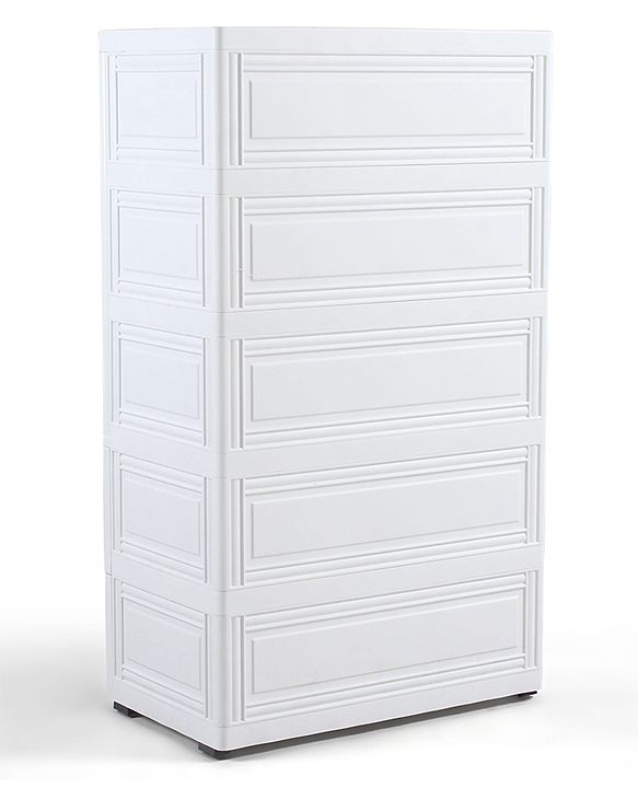 Babyhug 3 Layer Plastic Kids Wardrobe & Storage Cabinet with Wheels  Bear & Music - White| Multipurpose Organizer for Toys, Books & Clothes| Anti-Slip Base| Easy Assembly| Sturdy High Density Plastic