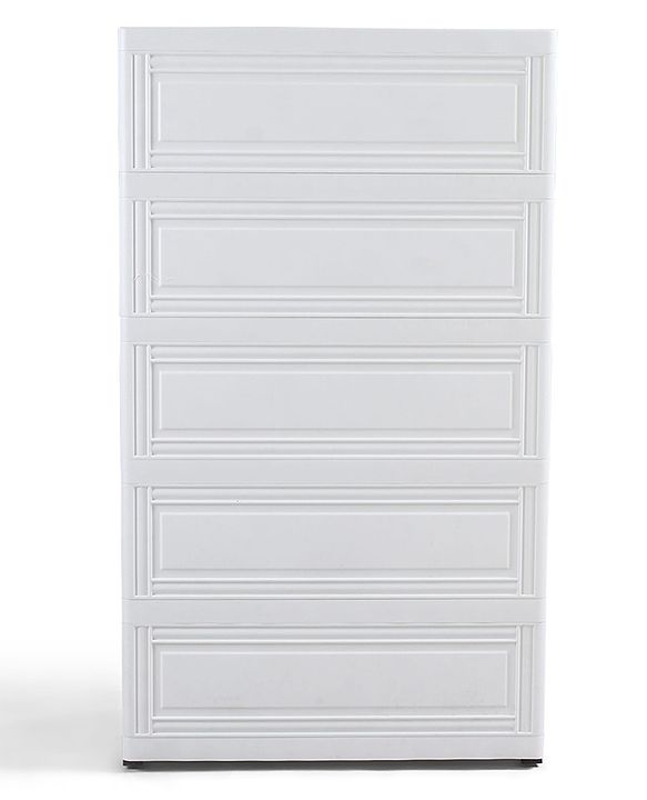Babyhug 3 Layer Plastic Kids Wardrobe & Storage Cabinet with Wheels  Bear & Music - White| Multipurpose Organizer for Toys, Books & Clothes| Anti-Slip Base| Easy Assembly| Sturdy High Density Plastic