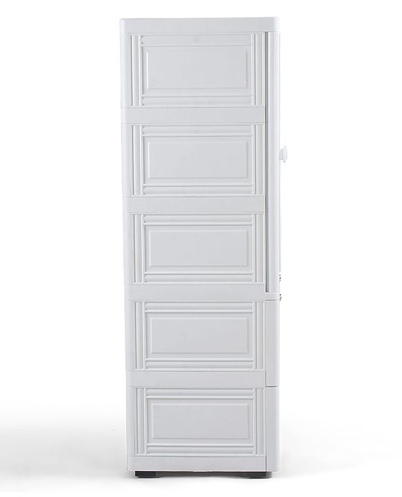 Babyhug 3 Layer Plastic Kids Wardrobe & Storage Cabinet with Wheels  Bear & Music - White| Multipurpose Organizer for Toys, Books & Clothes| Anti-Slip Base| Easy Assembly| Sturdy High Density Plastic