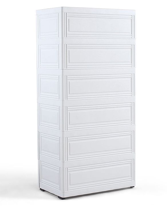Babyhug 4 Layer Plastic Kids Wardrobe & Storage Cabinet with Wheels  Bear & Music - White| Multipurpose Organizer for Toys, Books & Clothes| Anti-Slip Base| Easy Assembly| Sturdy High Density Plastic