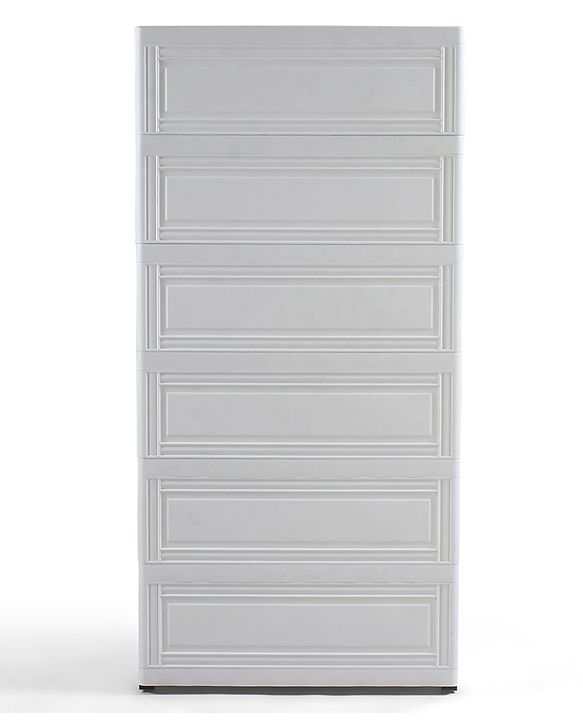 Babyhug 4 Layer Plastic Kids Wardrobe & Storage Cabinet with Wheels  Bear & Music - White| Multipurpose Organizer for Toys, Books & Clothes| Anti-Slip Base| Easy Assembly| Sturdy High Density Plastic