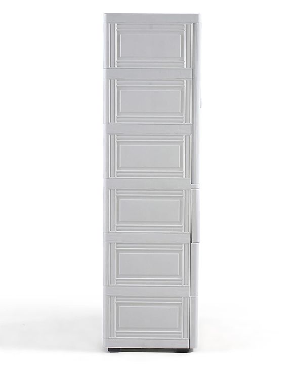 Babyhug 4 Layer Plastic Kids Wardrobe & Storage Cabinet with Wheels  Bear & Music - White| Multipurpose Organizer for Toys, Books & Clothes| Anti-Slip Base| Easy Assembly| Sturdy High Density Plastic