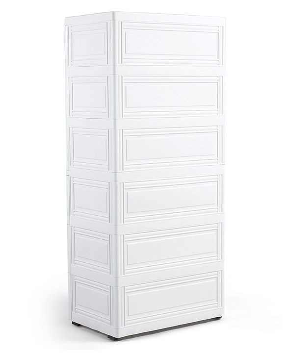 Babyhug 4 Layer High Density Plastic Storage Cabinet Bear & Balloon Easy to Assemble Storage Organizer Smooth Wheels Easy Access Draws Easy Maintenance Cloths Toys & Book Organizer- White