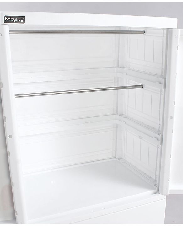 Babyhug 4 Layer High Density Plastic Storage Cabinet Bear & Balloon Easy to Assemble Storage Organizer Smooth Wheels Easy Access Draws Easy Maintenance Cloths Toys & Book Organizer- White