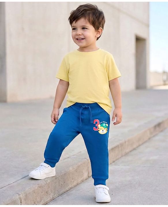 Babyhug Terry Knit Full Length Lounge Pant with Sport Print - Navy Blue