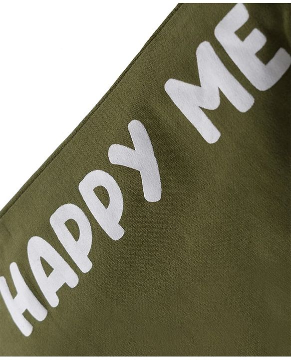 Babyhug Terry Knit Full Length Lounge Pant With Happy Me Print - Olive Green
