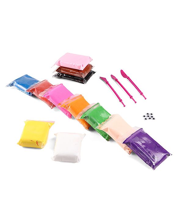 Babyhug Air Clay Art & Craft Set for Kids - Pack of 12 with 3 Sculpting Tools & 6 Eye Packs Enhances Creativity & Imagination Play Clay For 3 to 10 Years Kids Birthday Return Gift.