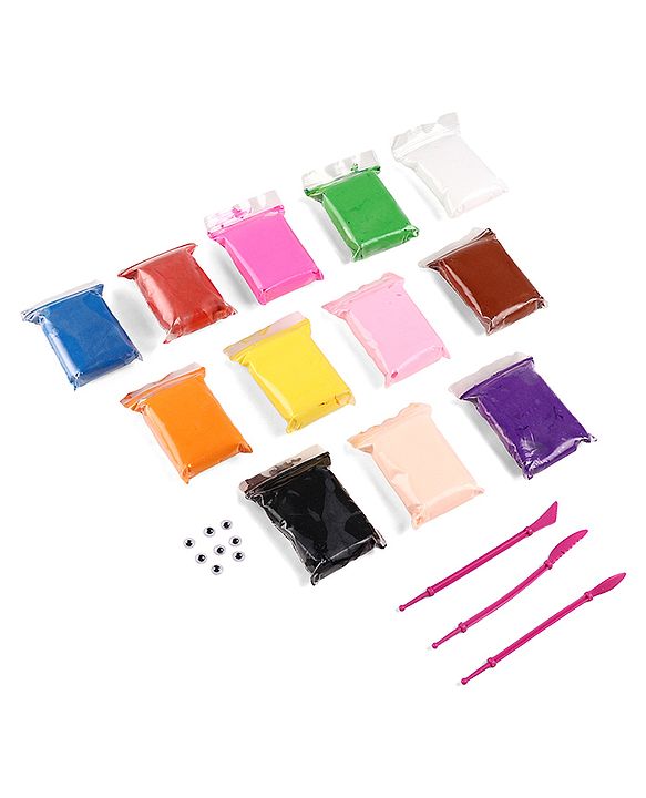 Babyhug Air Clay Art & Craft Set for Kids - Pack of 12 with 3 Sculpting Tools & 6 Eye Packs Enhances Creativity & Imagination Play Clay For 3 to 10 Years Kids Birthday Return Gift.