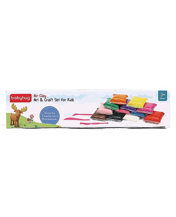 Babyhug Air Clay Art & Craft Set for Kids - Pack of 12 with 3 Sculpting Tools & 6 Eye Packs Enhances Creativity & Imagination Play Clay For 3 to 10 Years Kids Birthday Return Gift.