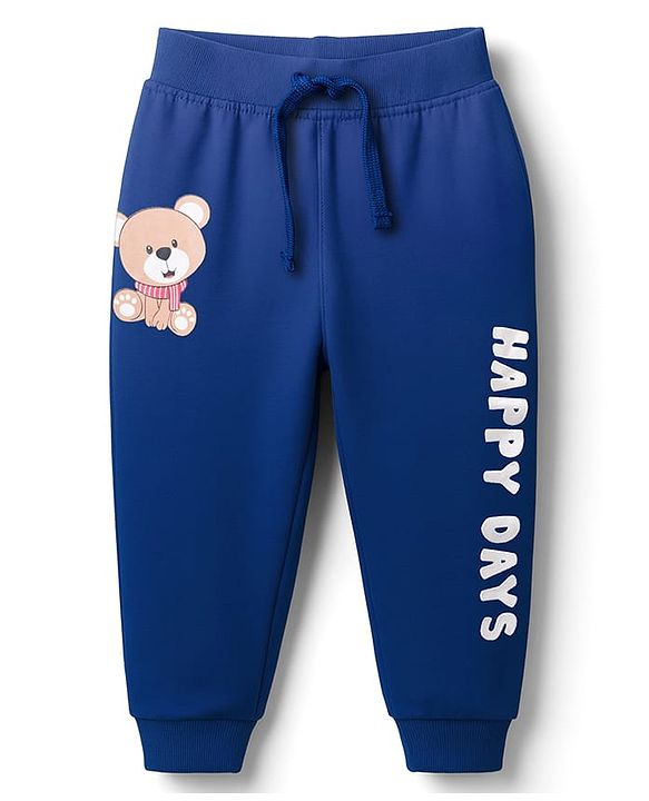 Babyhug Terry Knit Full Length Lounge Pant With Animal Print - Navy Blue