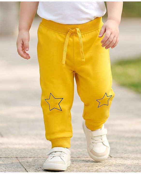 Babyhug Terry Knit Full Length Lounge Pant With Star Print - Yellow