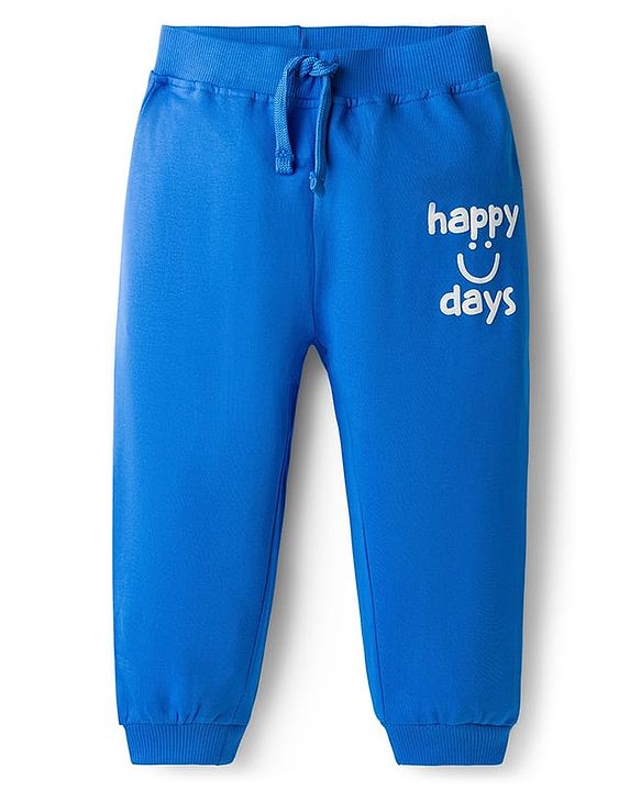 Babyhug Cotton Knit Full Length Lounge Pant With Happy Days Print - Blue