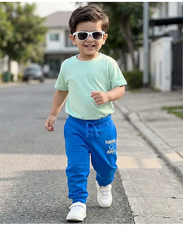 Babyhug Cotton Knit Full Length Lounge Pant With Happy Days Print - Blue