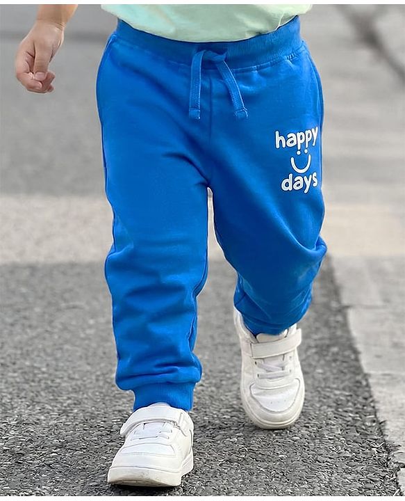 Babyhug Cotton Knit Full Length Lounge Pant With Happy Days Print - Blue