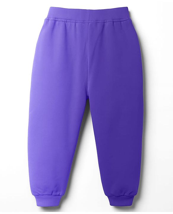 Babyhug Cotton Knit Full Length Lounge Pant With Teddy Bear Print - Purple