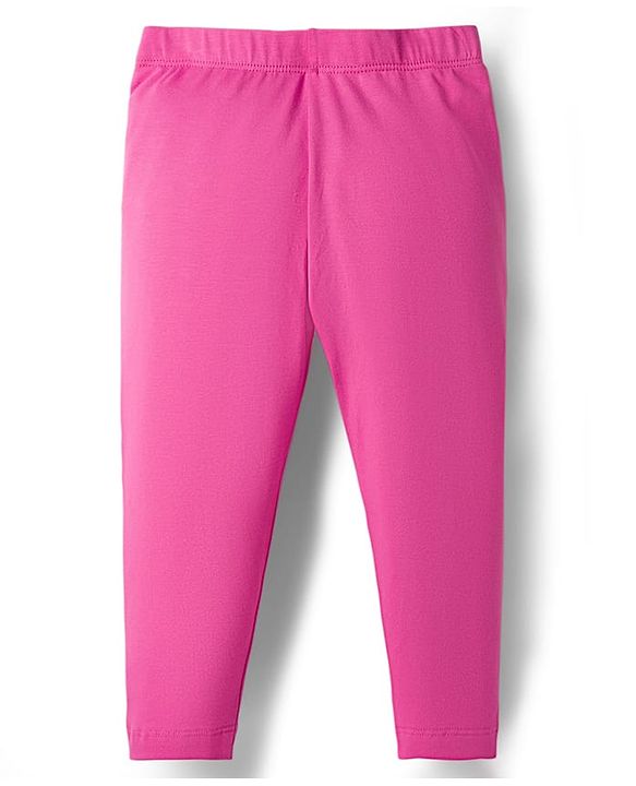Babyhug Cotton Lycra Knit Full Length Solid Color Legging - Pink