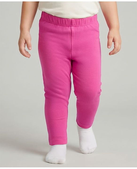 Babyhug Cotton Lycra Knit Full Length Solid Color Legging - Pink