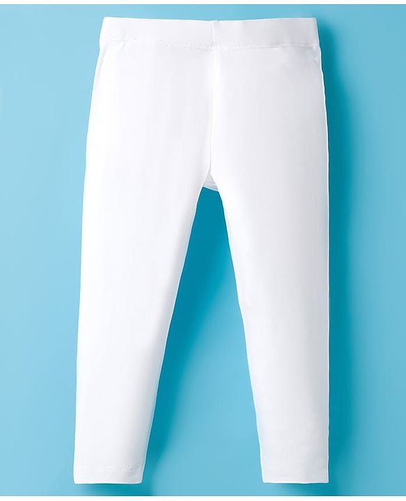 Babyhug Cotton Lycra Knit Full Length Solid Color Legging - White