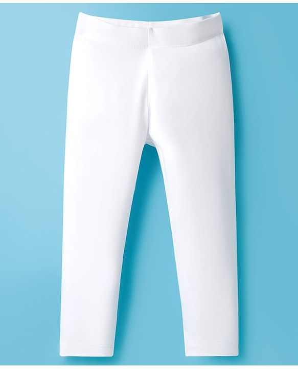 Babyhug Cotton Lycra Knit Full Length Solid Color Legging - White