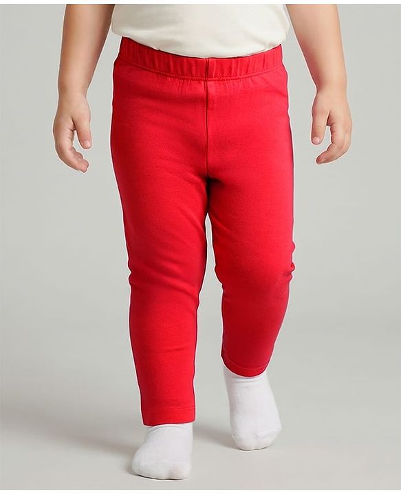Babyhug Cotton Lycra Knit Full Length Solid Color Legging - Red
