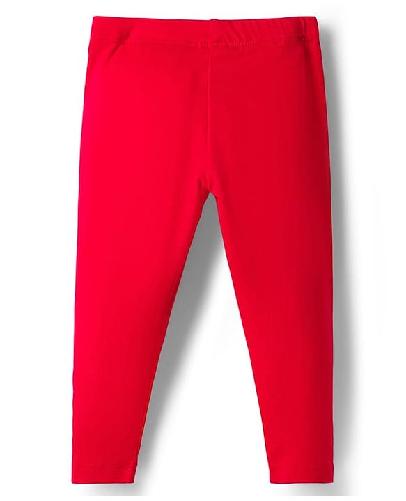 Babyhug Cotton Lycra Knit Full Length Solid Color Legging - Red