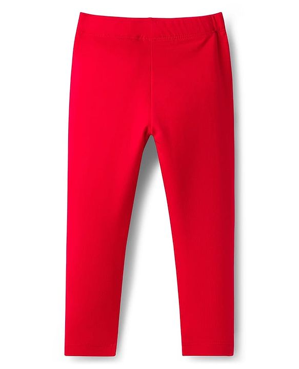 Babyhug Cotton Lycra Knit Full Length Solid Color Legging - Red