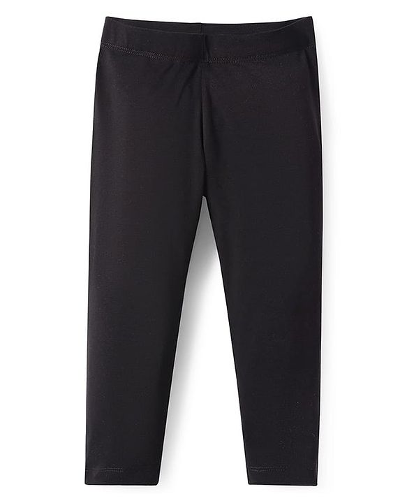 Babyhug Cotton Lycra Knit Full Length Solid Color Legging - Black