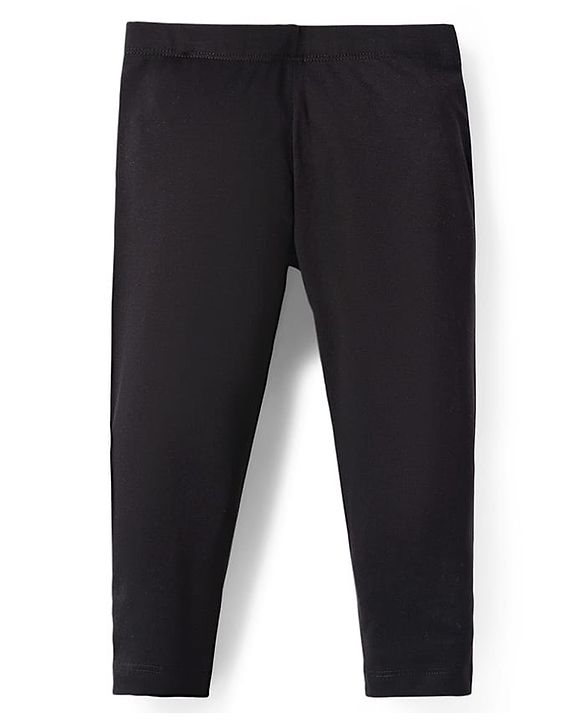Babyhug Cotton Lycra Knit Full Length Solid Color Legging - Black