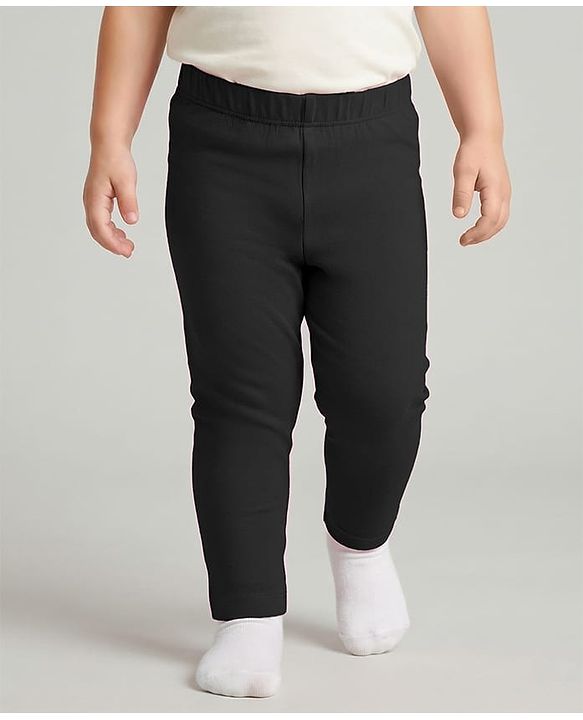 Babyhug Cotton Lycra Knit Full Length Solid Color Legging - Black